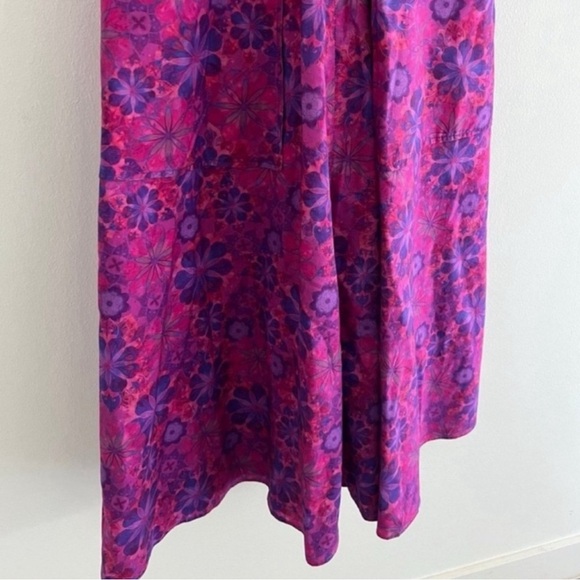 Vintage 90s Pink Purple Floral Midi A Line Dress Small - Picture 3 of 4